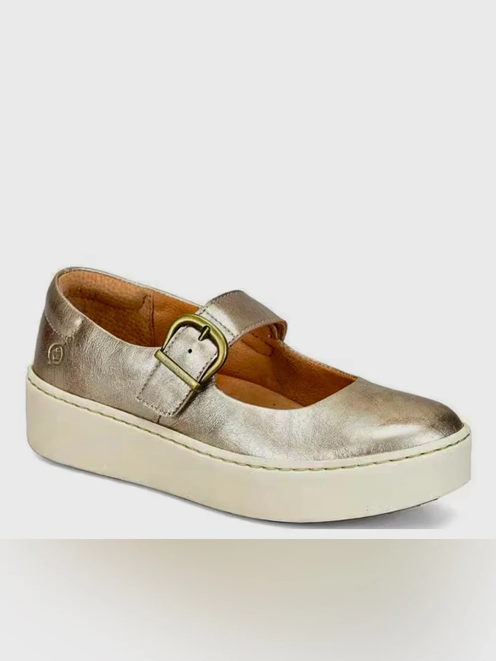 NWOB BORN Mira MJ Leather Mary Jane Platform Shoes 8M Panna Cotta/ Light Gold